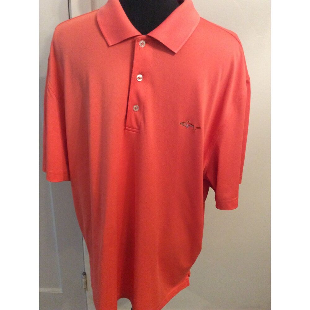 Greg Norman Tasso Elba Five Iron Orange Large Play Dry Golf Polo Shirt EUC